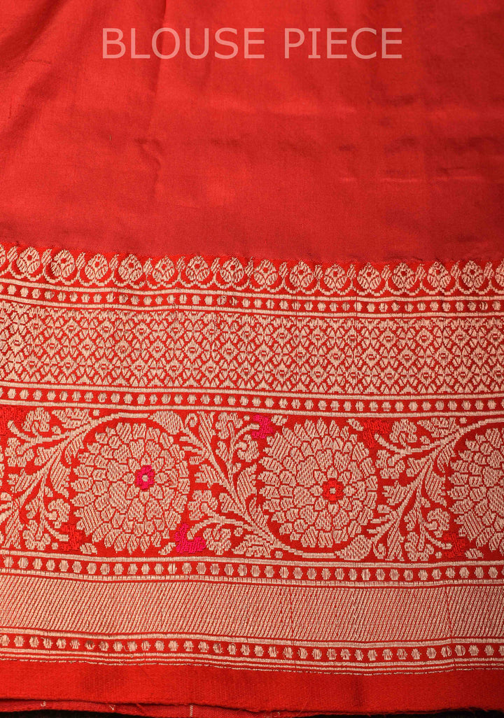 Rama Green Banarasi Katan silk saree with Floral Zari Buttas and Contrast Border | SILK MARK CERTIFIED