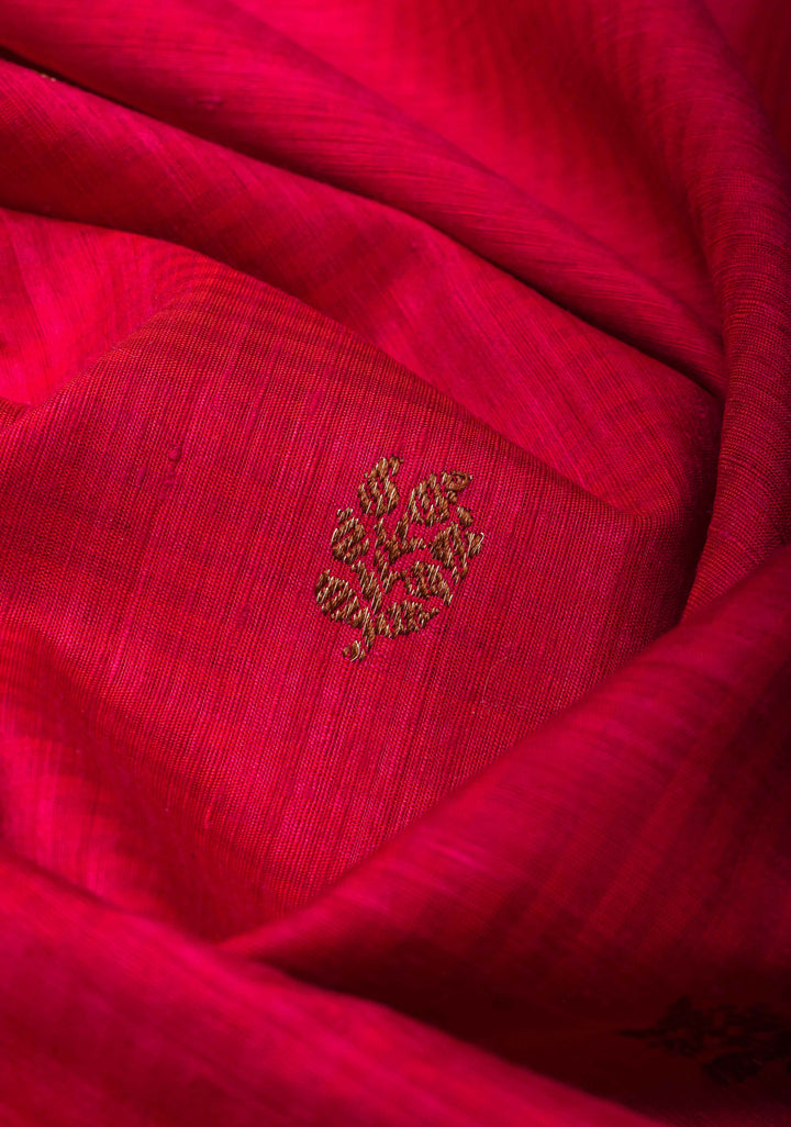 Banarasi Dupion Silk Saree in Hot Pink with Antique meenakari buttas and Border  | SILK MARK CERTIFIED