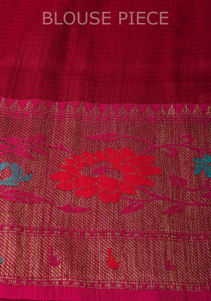 Pure Banarasi Dupion Silk Saree in Red with Antique Zari Buttas and Resham Meenakari Border | SILK MARK CERTIFIED