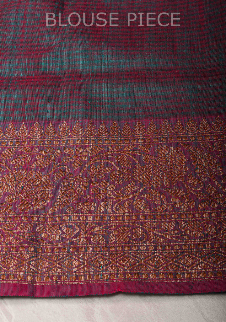 Teal Dupion Banarasi Pure Silk Saree with kadhuwa leheria jaal pattern and zari Borders | SILK MARK CERTIFIED