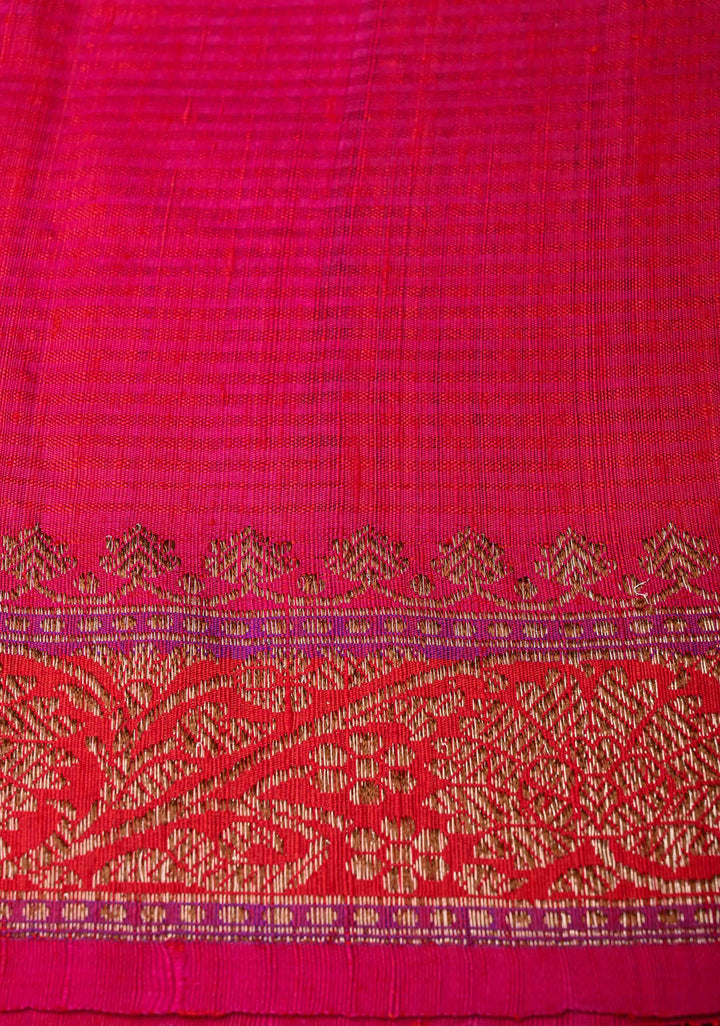 Pure Banarasi Dupion Silk Saree in Red with Antique Zari Butta and Short width Border | SILK MARK CERTIFIED