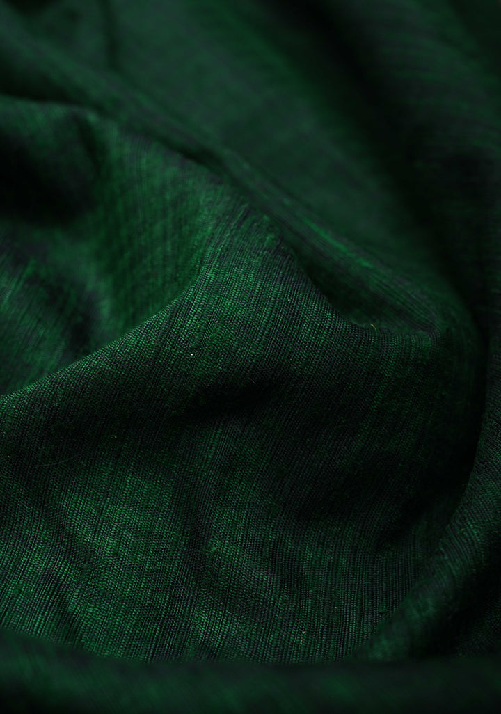 Pure Banarasi Dupion Silk Saree in Forest Green with Antique Zari Border | SILK MARK CERTIFIED