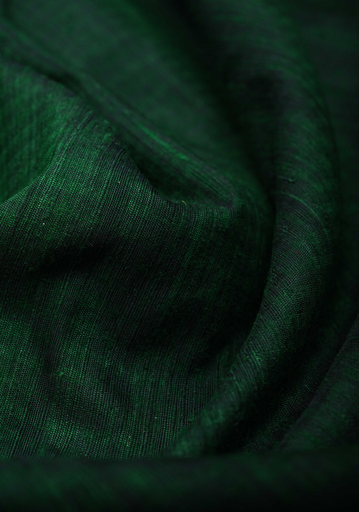 Pure Banarasi Dupion Silk Saree in Forest Green with Antique Zari Border | SILK MARK CERTIFIED