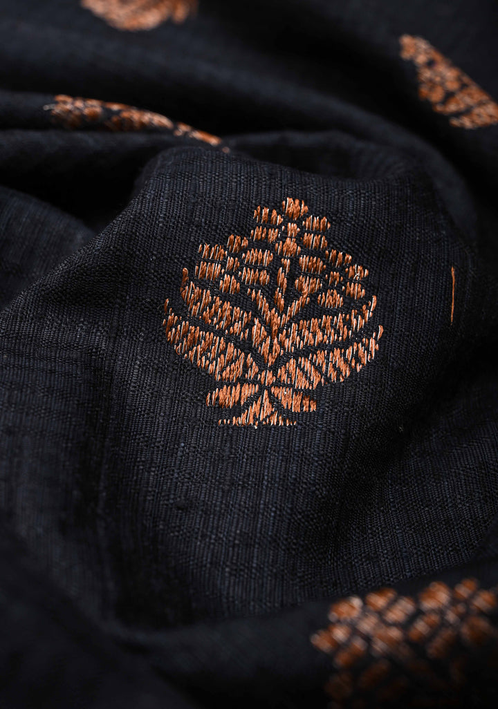 Black Dupion Banarasi Silk Saree with short width borders | SILK MARK CERTIFIED