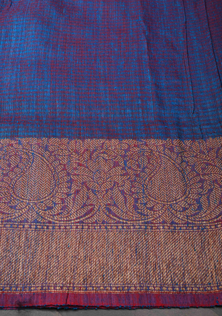 Blue Pure Banarasi Dupion Silk Saree with Antique Damask Buttas and Zari Border | SILK MARK CERTIFIED