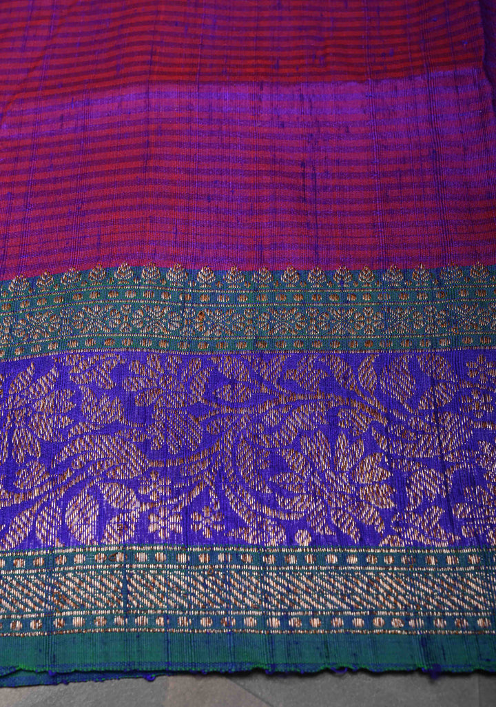 Pure Banarasi Dupion Silk Saree in Ruby Pink with Antique Zari Butta and Contrast Zari Border | SILK MARK CERTIFIED