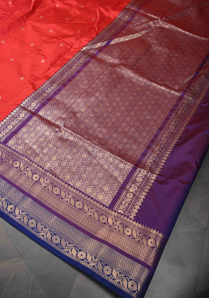 Red Pure Banarasi Katan Silk Saree with Chunri Buttis and Zari Border | SILK MARK CERTIFIED