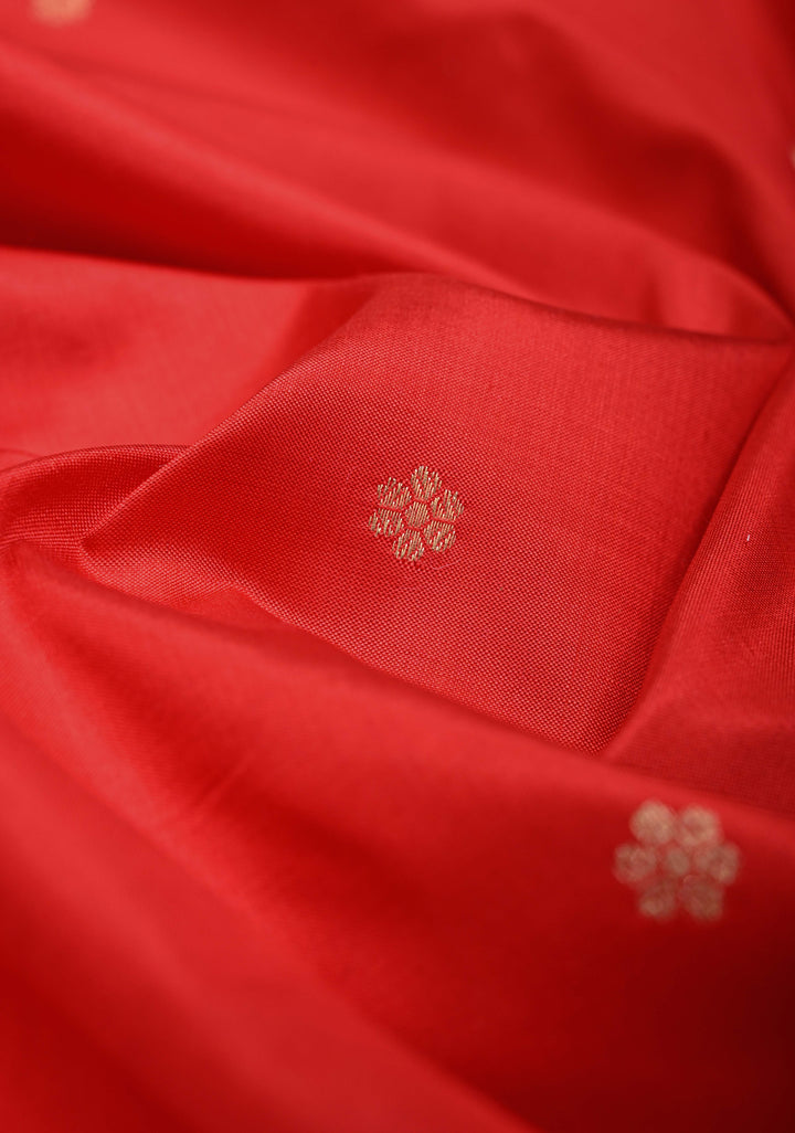 Red Pure Banarasi Katan Silk Saree with Chunri Buttis and Zari Border | SILK MARK CERTIFIED