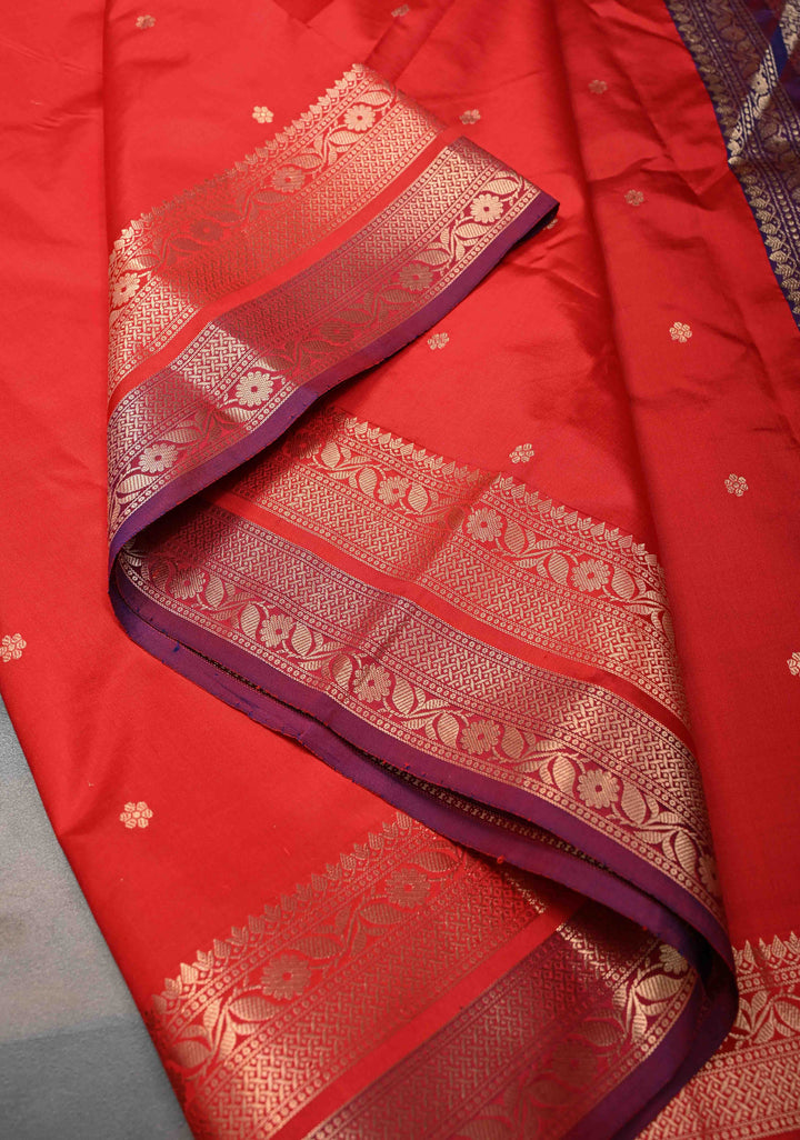 Red Pure Banarasi Katan Silk Saree with Chunri Buttis and Zari Border | SILK MARK CERTIFIED