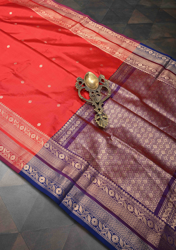 Red Pure Banarasi Katan Silk Saree with Chunri Buttis and Zari Border | SILK MARK CERTIFIED