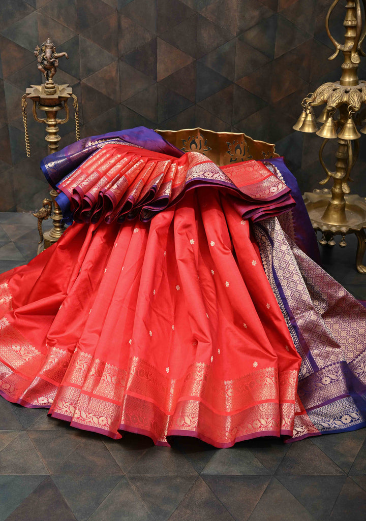 Red Pure Banarasi Katan Silk Saree with Chunri Buttis and Zari Border | SILK MARK CERTIFIED