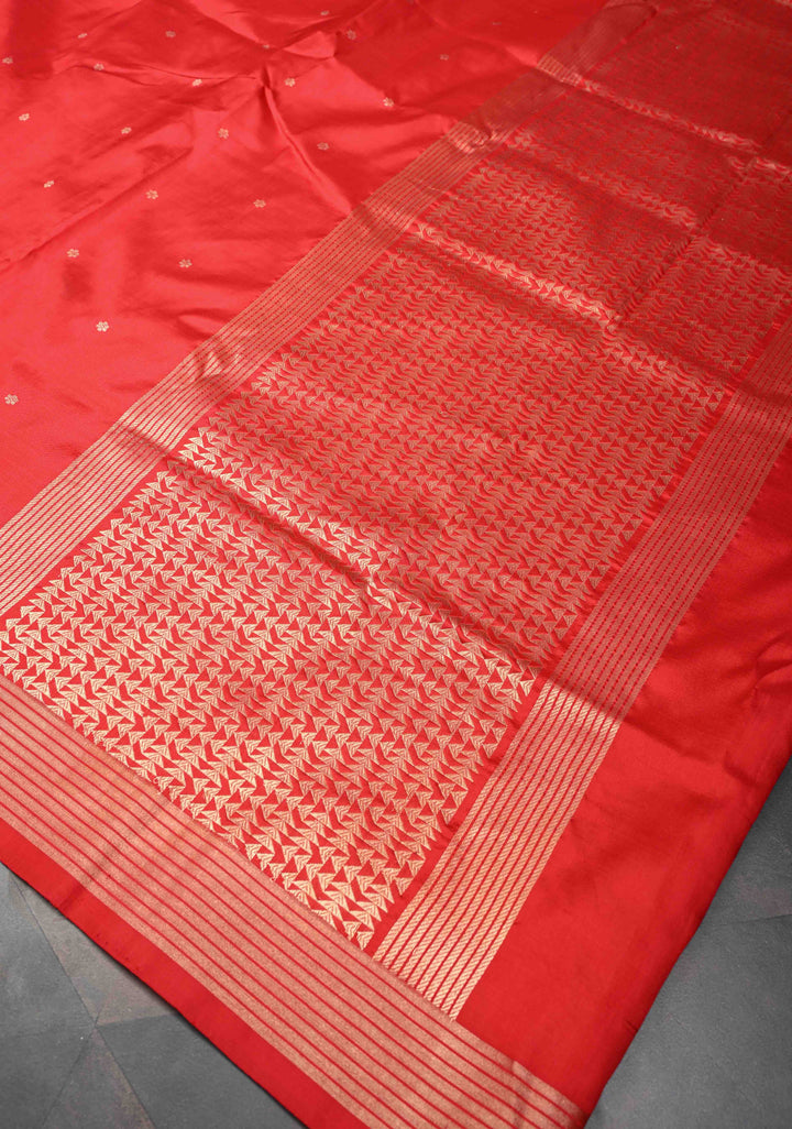 Red Pure Banarasi Katan Silk Saree with Chunri Buttis and Zari Border | SILK MARK CERTIFIED