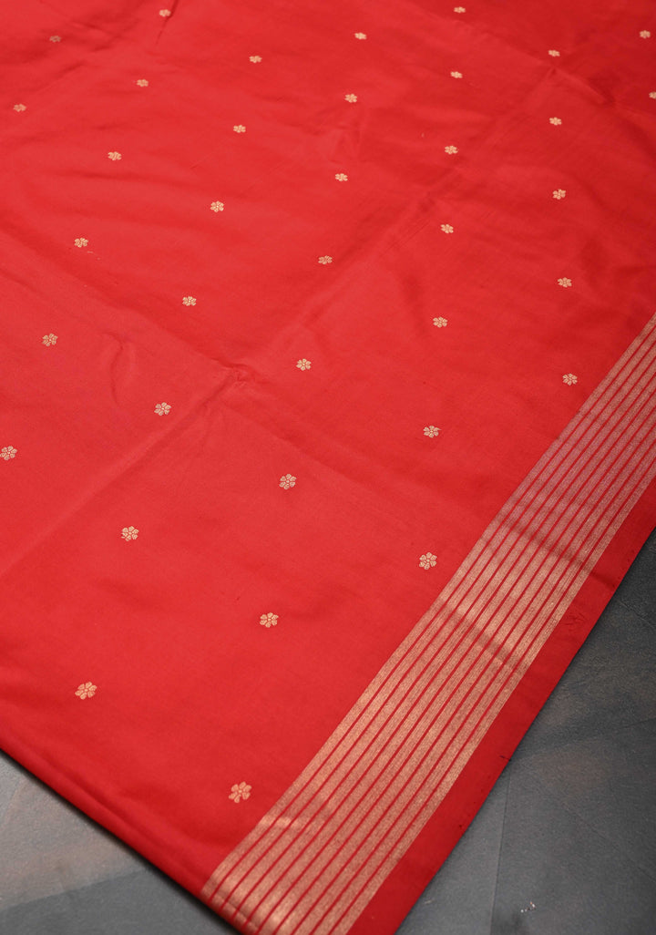Red Pure Banarasi Katan Silk Saree with Chunri Buttis and Zari Border | SILK MARK CERTIFIED
