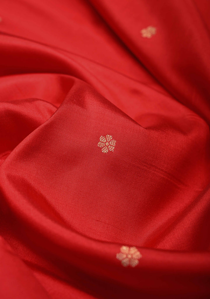 Red Pure Banarasi Katan Silk Saree with Chunri Buttis and Zari Border | SILK MARK CERTIFIED