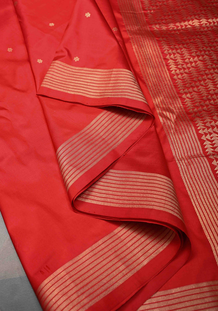 Red Pure Banarasi Katan Silk Saree with Chunri Buttis and Zari Border | SILK MARK CERTIFIED