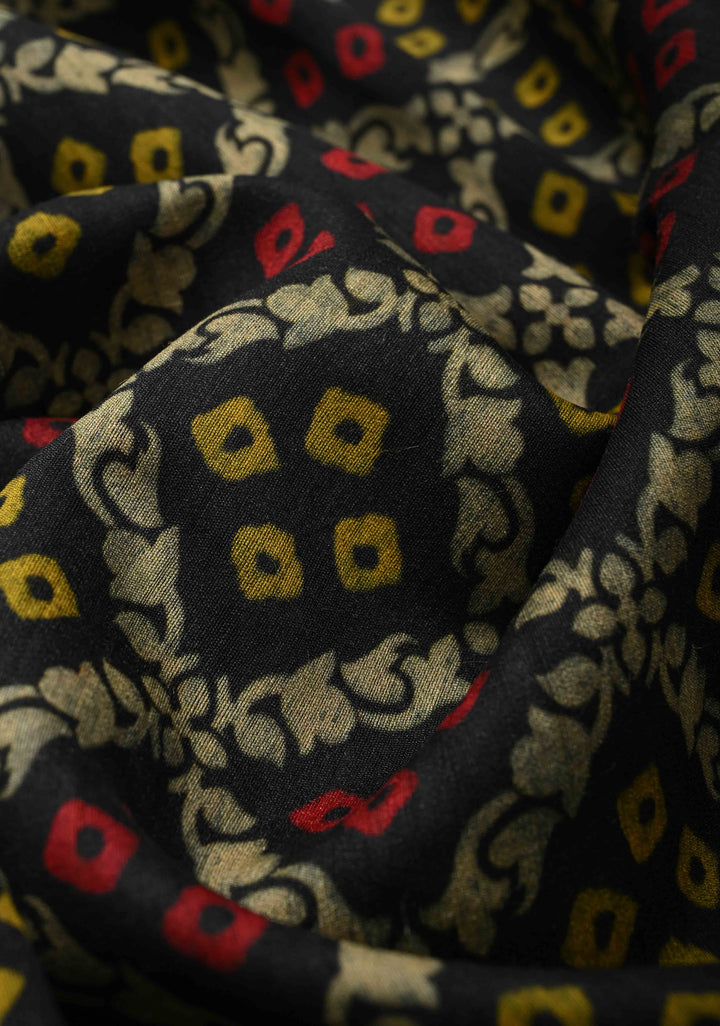 Black Tussar by Kora Silk Saree with Geometric Digital Print and Zari Border | SILK MARK CERTIFIED