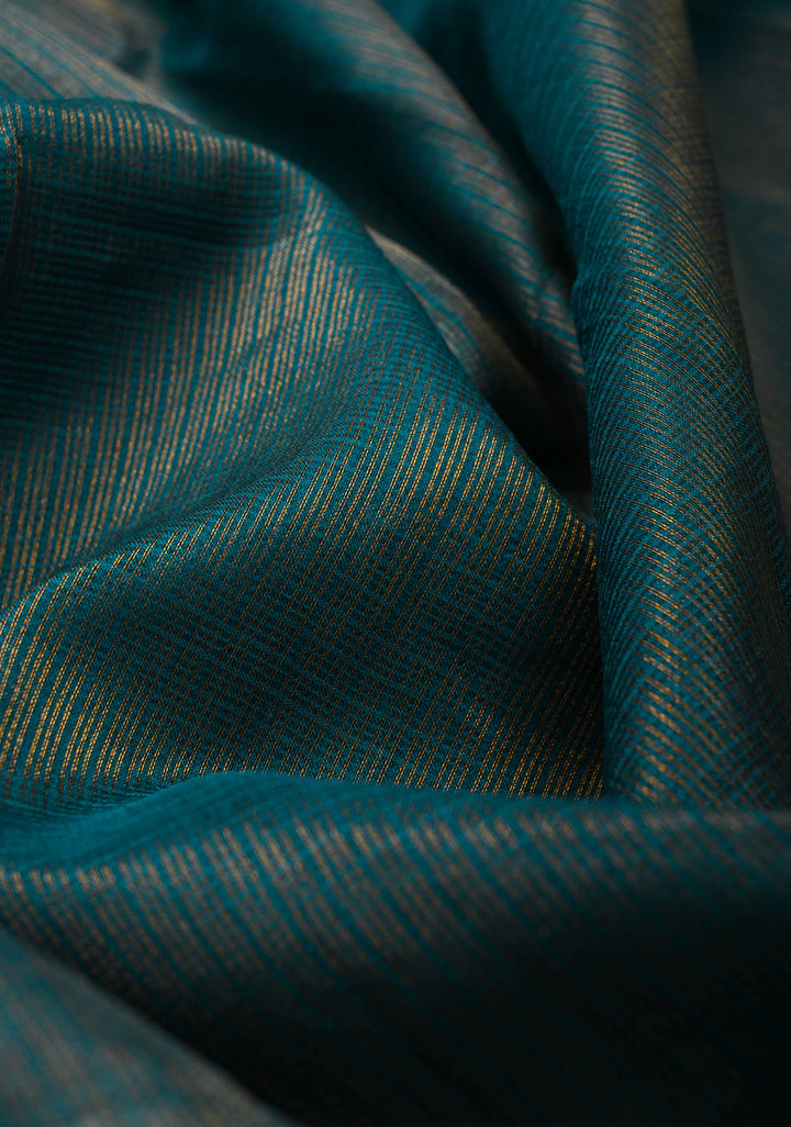 Peacock Green Kota Doria Tissue Cotton Saree with Sona Rupa Zari Border