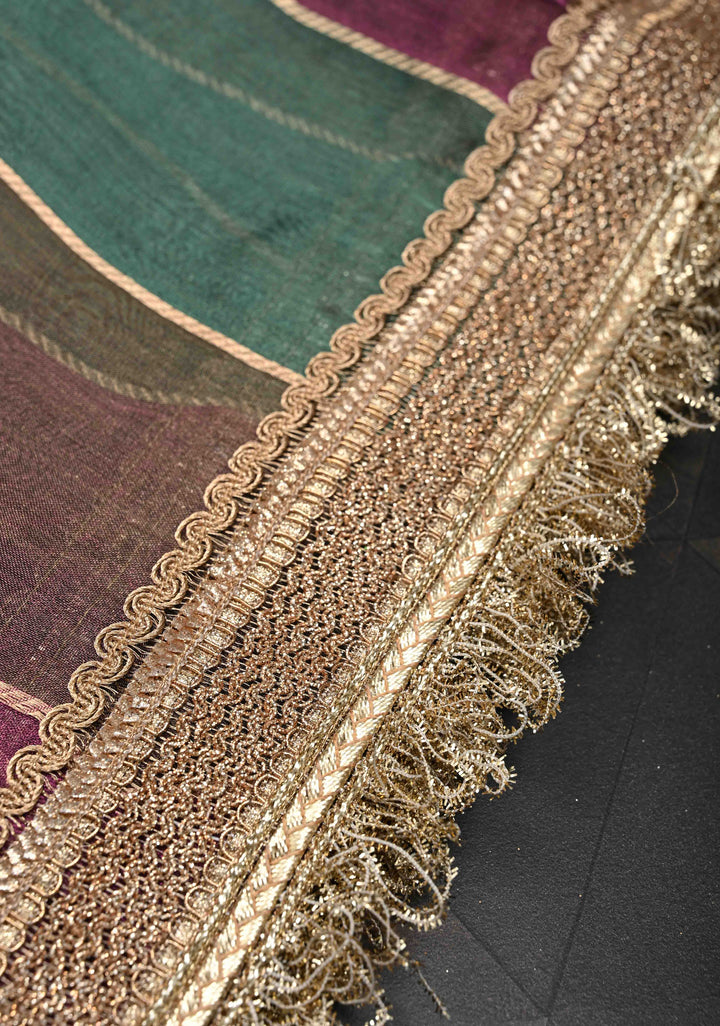 Multicolor  Organza Tissue Silk Saree with Sona Rupa Zari Buttas and Fancy Lace Trim Border | SILK MARK CERTIFIED