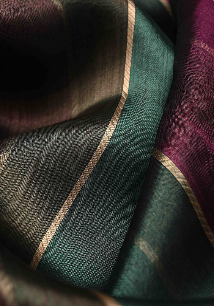 Multicolor  Organza Tissue Silk Saree with Sona Rupa Zari Buttas and Fancy Lace Trim Border | SILK MARK CERTIFIED