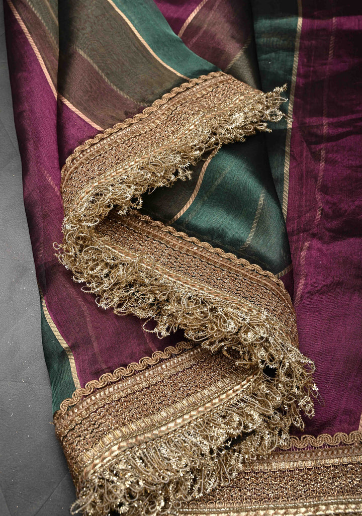 Multicolor  Organza Tissue Silk Saree with Sona Rupa Zari Buttas and Fancy Lace Trim Border | SILK MARK CERTIFIED