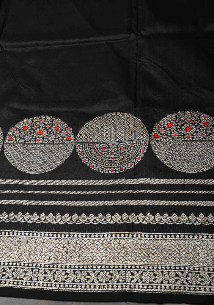 Black Banarasi Pure Katan Silk Saree with Big Meenakari Zari Buttas and Zari Border | SILK MARK CERTIFIED