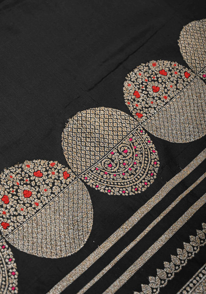 Black Banarasi Pure Katan Silk Saree with Big Meenakari Zari Buttas and Zari Border | SILK MARK CERTIFIED