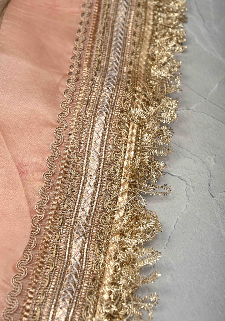 Pure Organza Silk Saree in Rose Fog with Floral Digital Print and Lace Trim Border| SILK MARK CERTIFIED