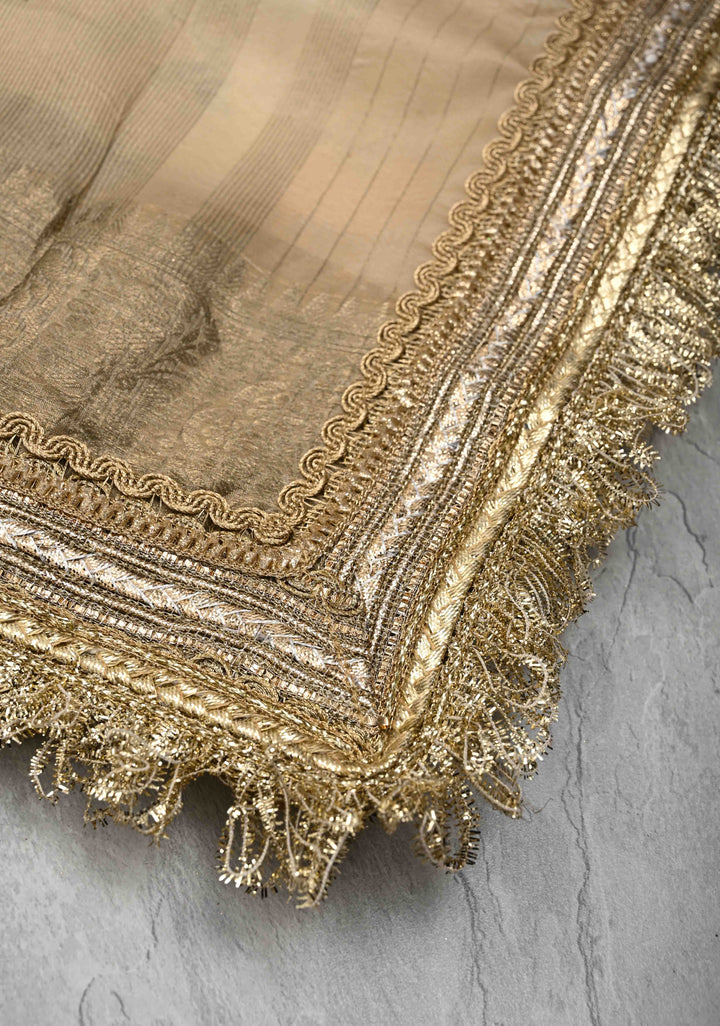 Cream Pure Organza Silk Saree with Floral Digital Print and Lace Trim Border| SILK MARK CERTIFIED