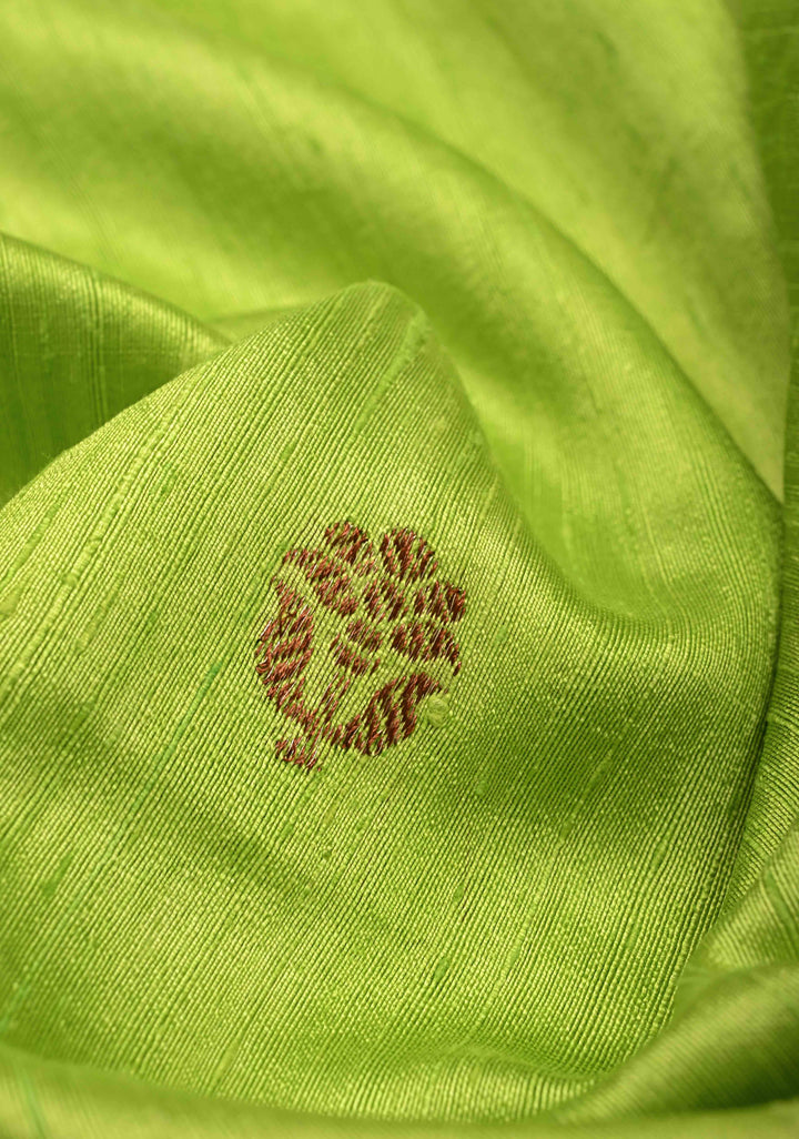 Lemon Green Borderless Banarasi Raw Silk Saree with Mandala Antique Zari Buttas | SILK MARK CERTIFIED