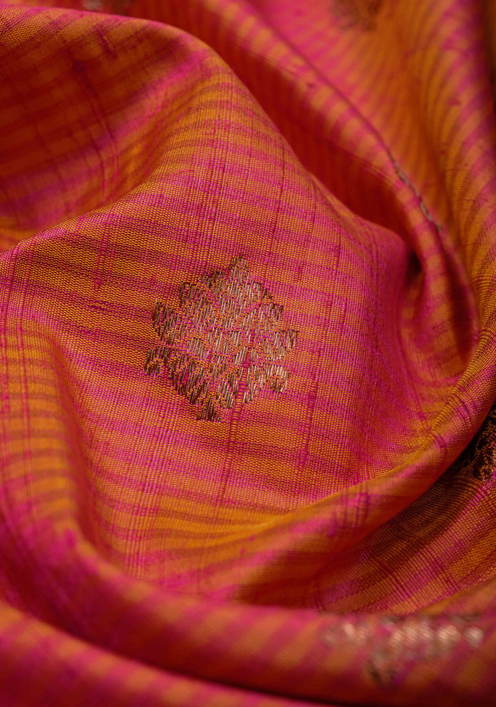 Pure Banarasi Dupion Silk Saree in Mustard Pink with Antique Zari Buttas and Border | SILK MARK CERTIFIED