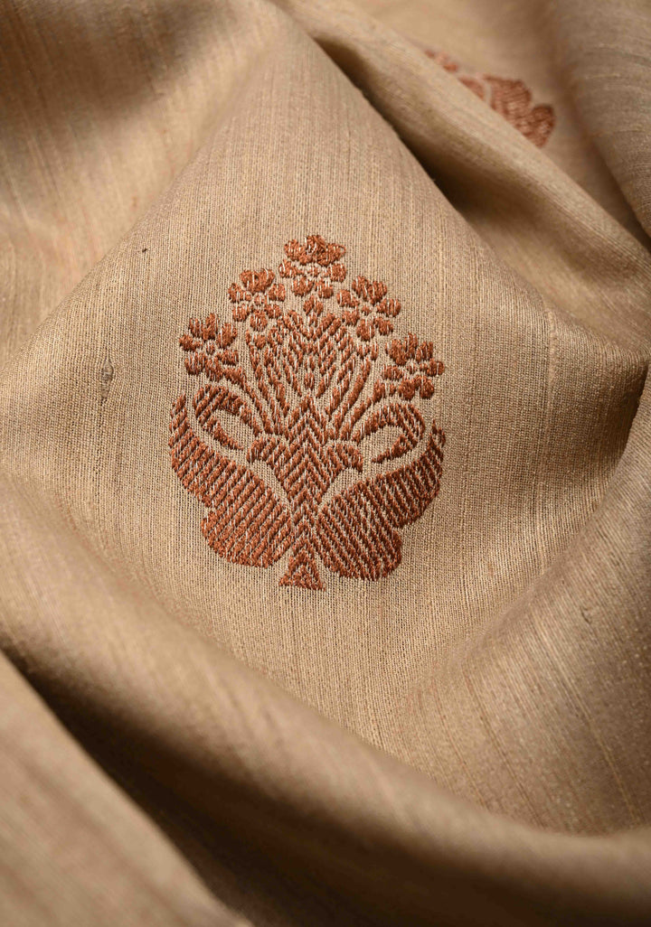 Kora Color Banarasi Tussar Silk Saree with Antique Zari Buttas and Contrast Zari Border | SILK MARK CERTIFIED