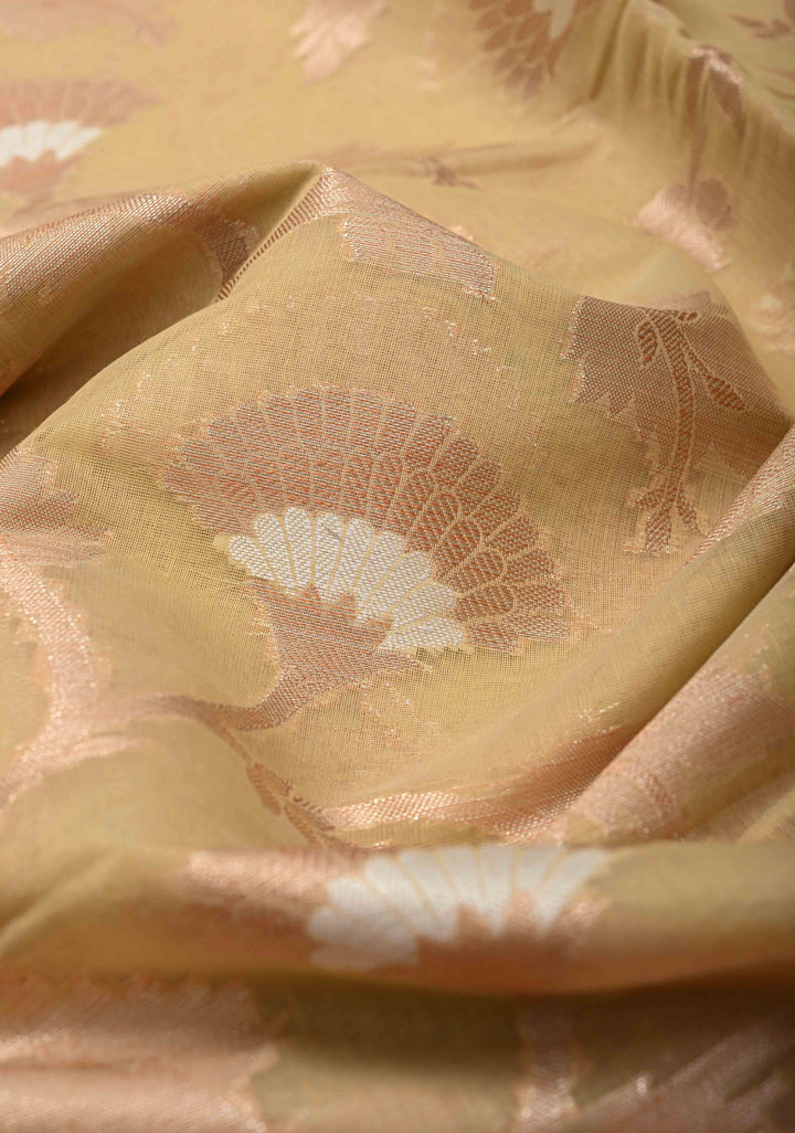 Beige Banarasi Semi Kora Silk Saree with Sona Rupa Jaal and Zari Border