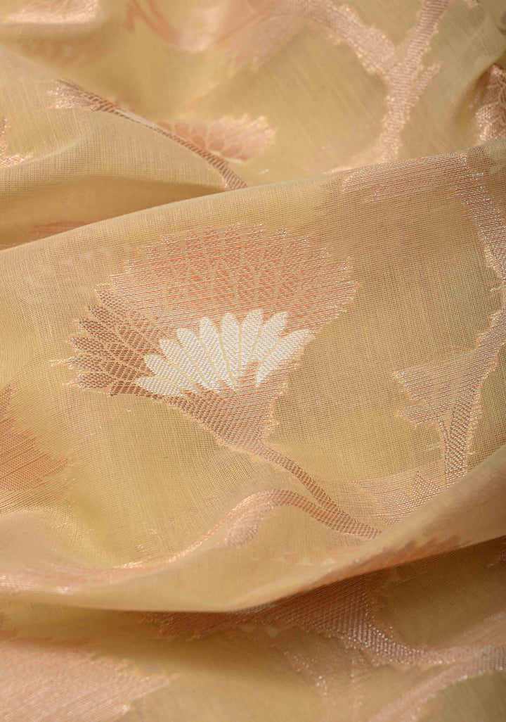 Beige Banarasi Semi Kora Silk Saree with Sona Rupa Jaal and Zari Border