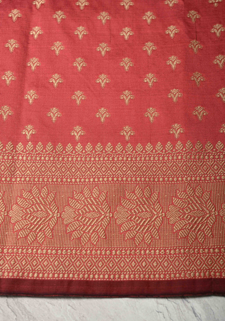 Watermelon Pink Art silk saree with Resham Chunri Buttis and Border
