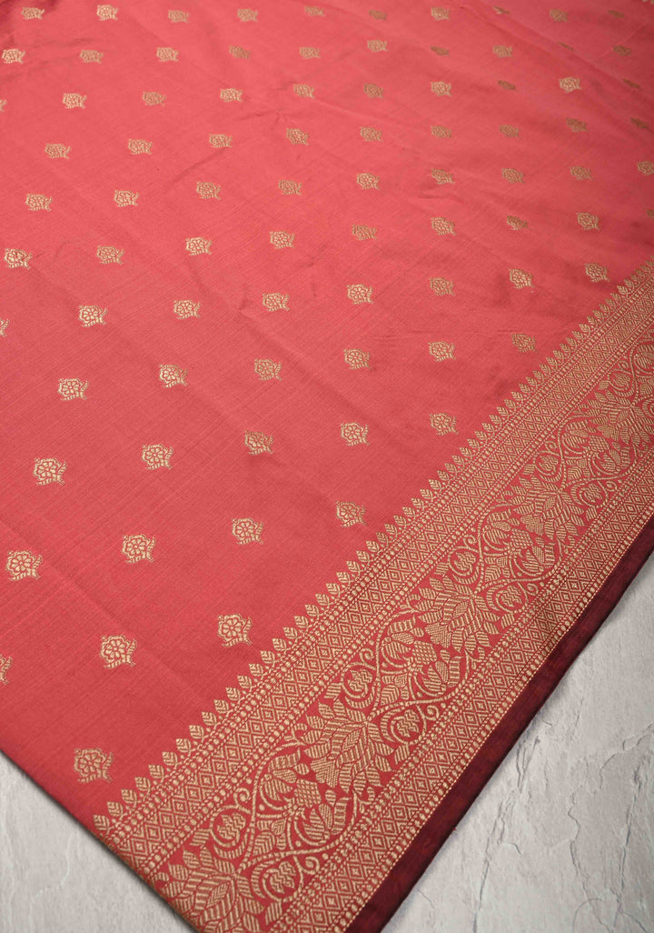 Watermelon Pink Art silk saree with Resham Chunri Buttis and Border