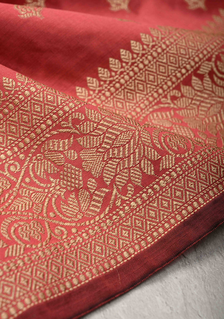 Watermelon Pink Art silk saree with Resham Chunri Buttis and Border