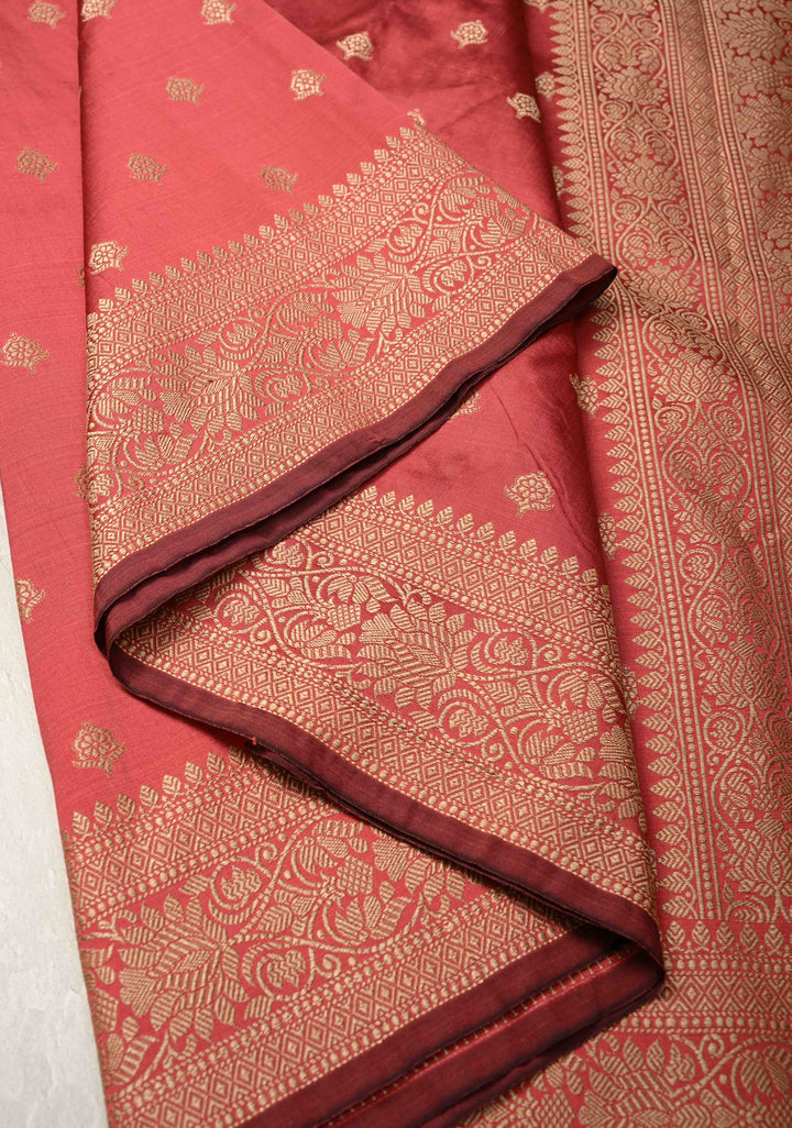 Watermelon Pink Art silk saree with Resham Chunri Buttis and Border