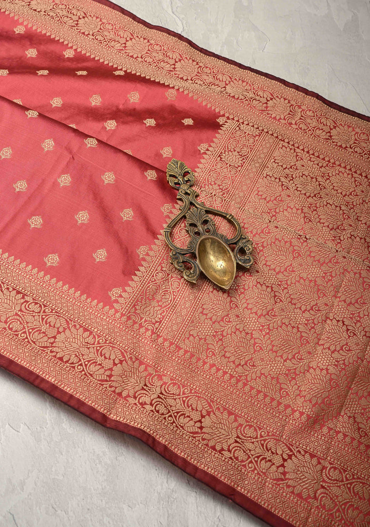 Watermelon Pink Art silk saree with Resham Chunri Buttis and Border