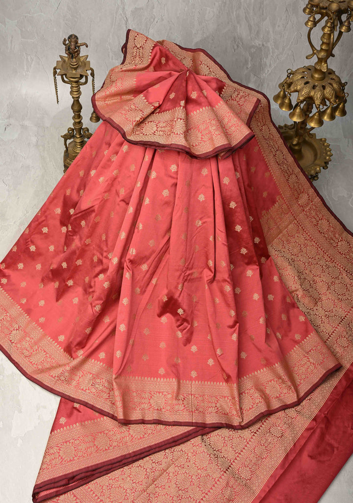 Watermelon Pink Art silk saree with Resham Chunri Buttis and Border