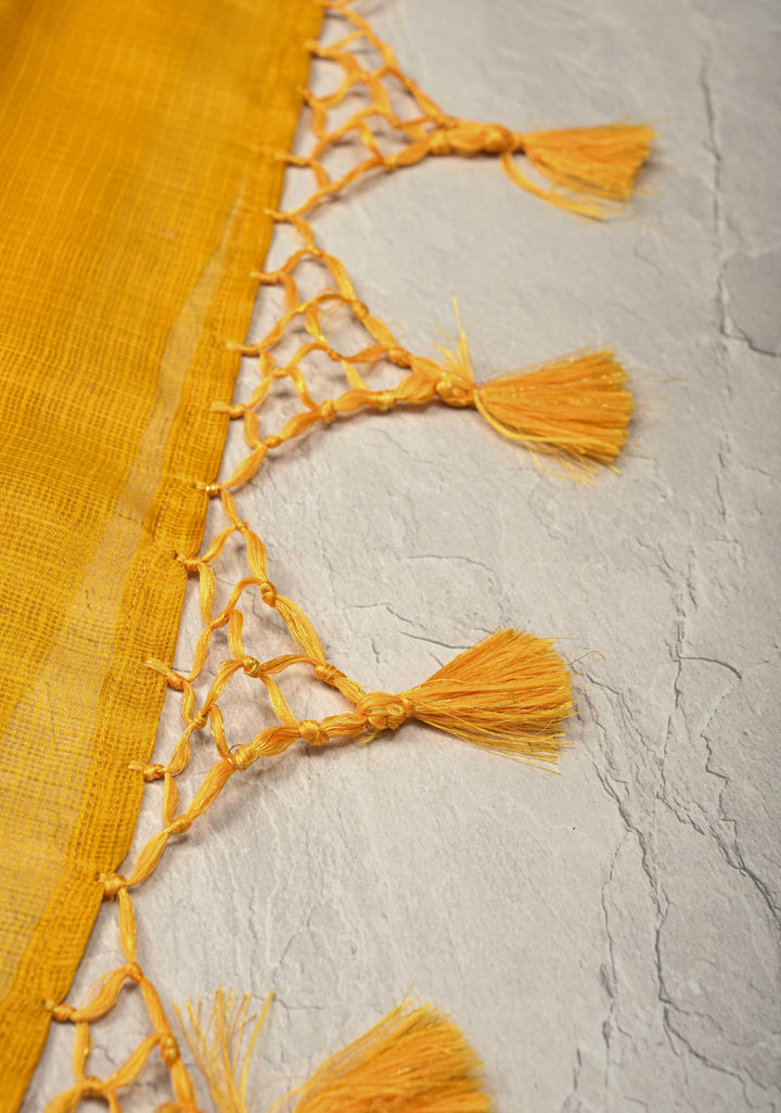 Yellow Kota Doria Tissue Cotton Saree with Sona Rupa Zari Border