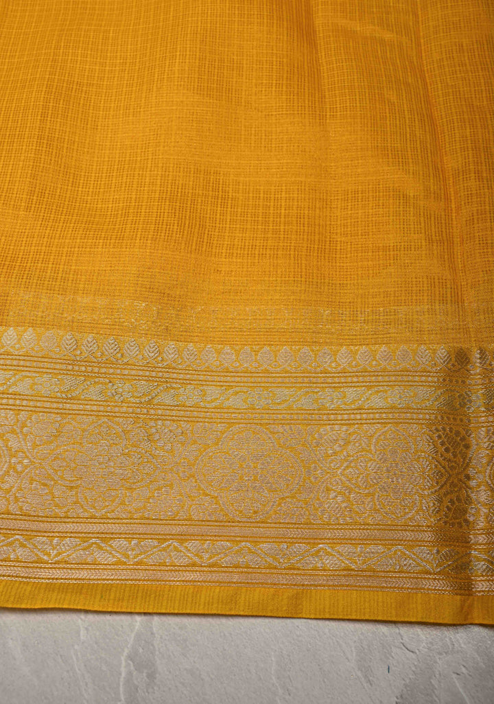 Yellow Kota Doria Tissue Cotton Saree with Sona Rupa Zari Border