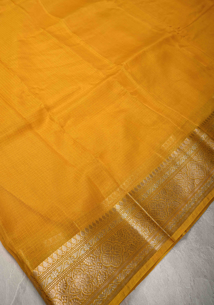 Yellow Kota Doria Tissue Cotton Saree with Sona Rupa Zari Border