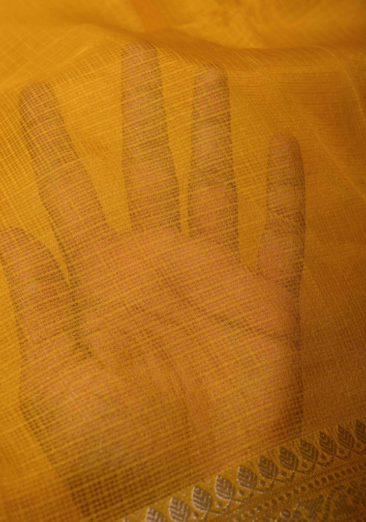 Yellow Kota Doria Tissue Cotton Saree with Sona Rupa Zari Border