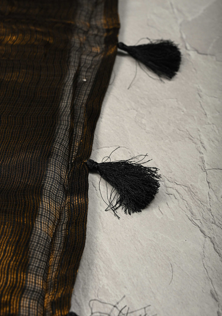 Black-Gold Banarasi Kota Doria Tissue Cotton Saree with Sona Rupa Zari Border