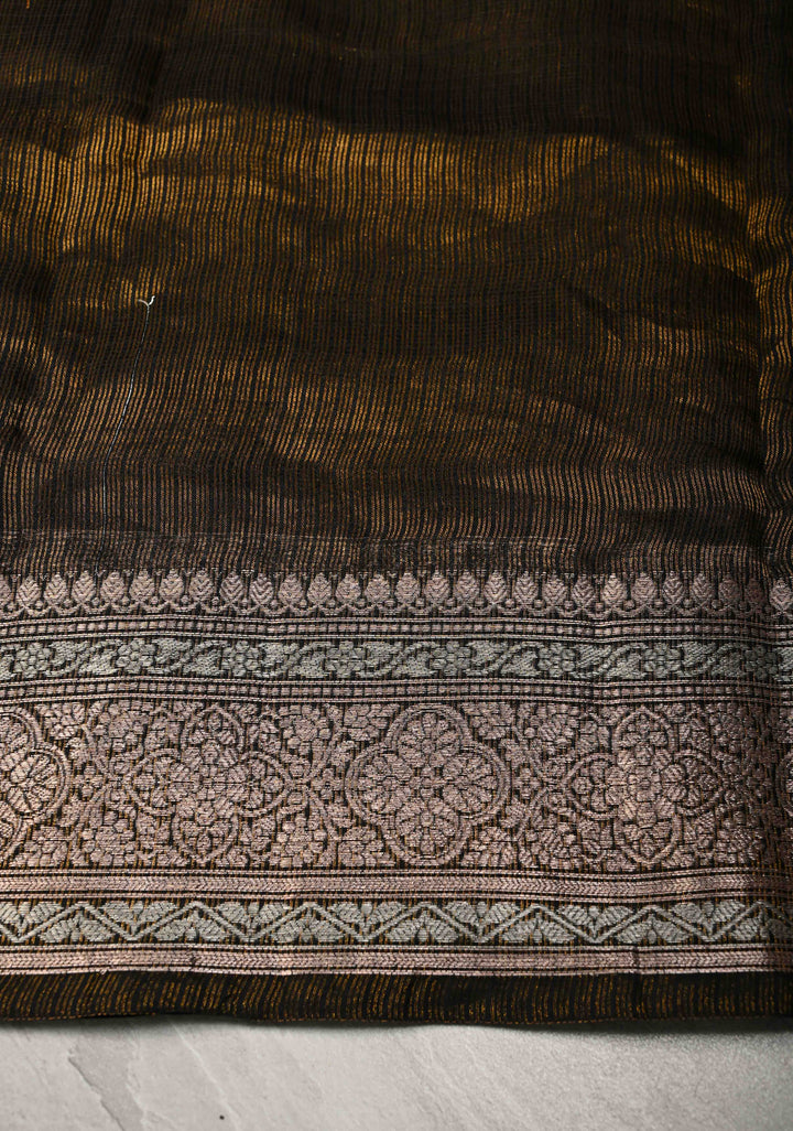 Black-Gold Banarasi Kota Doria Tissue Cotton Saree with Sona Rupa Zari Border