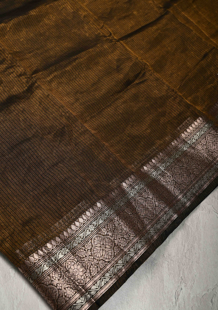 Black-Gold Banarasi Kota Doria Tissue Cotton Saree with Sona Rupa Zari Border