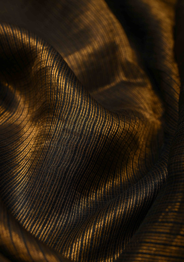 Black-Gold Banarasi Kota Doria Tissue Cotton Saree with Sona Rupa Zari Border