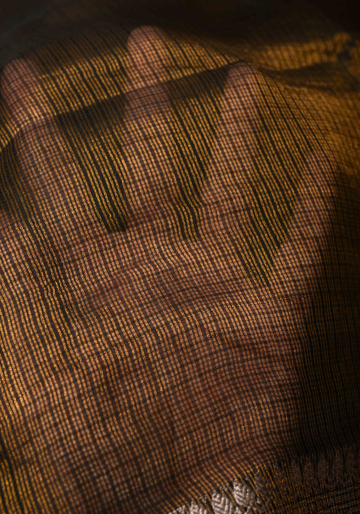 Black-Gold Banarasi Kota Doria Tissue Cotton Saree with Sona Rupa Zari Border