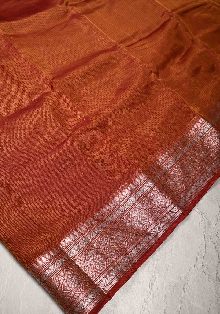 Maroon Kota Doria Tissue Cotton Saree with Sona Rupa Zari Border