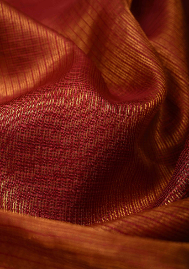 Maroon Kota Doria Tissue Cotton Saree with Sona Rupa Zari Border